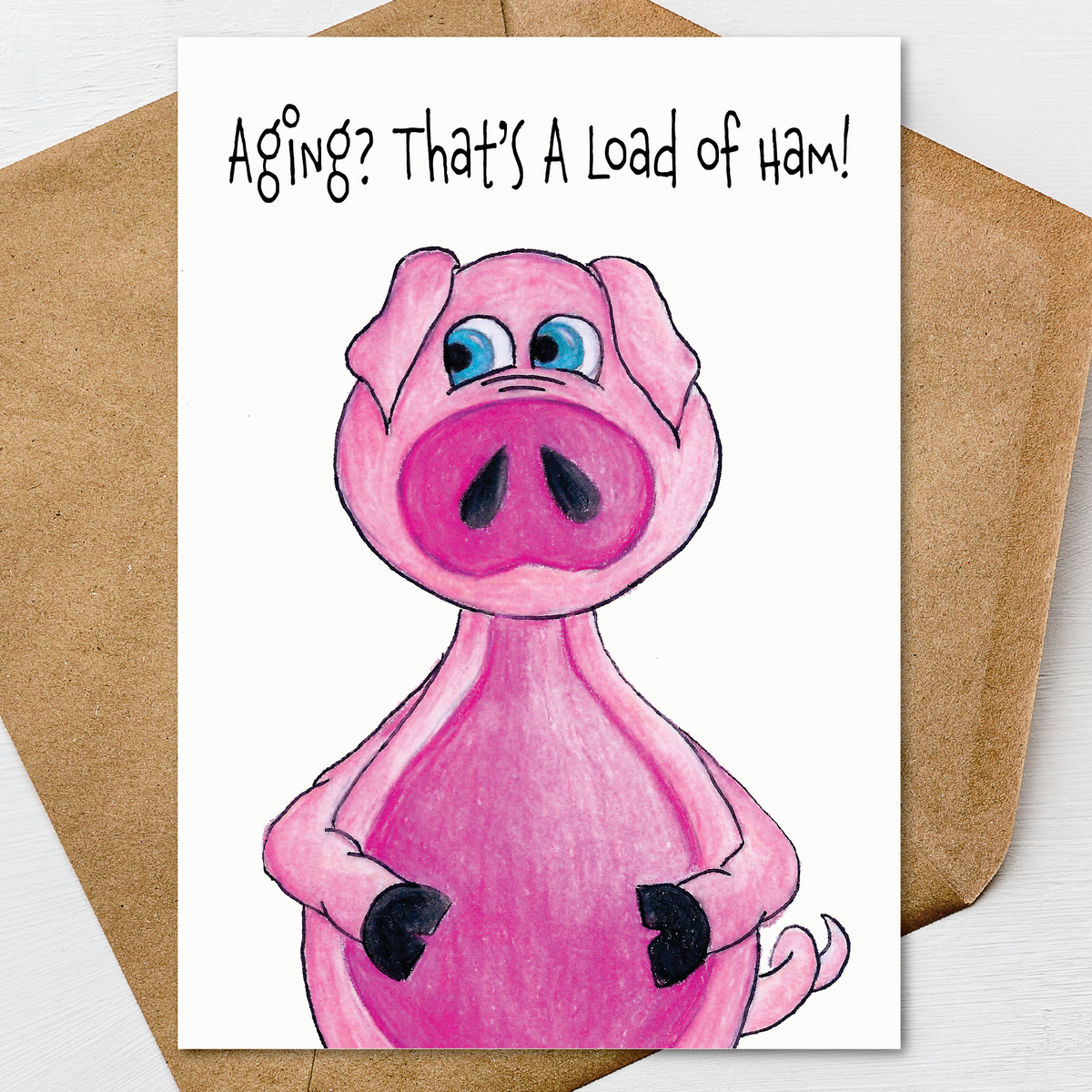 Pig Birthday Card A7 5x7 on Textured Linen | Blank, Standard Greeting, or Personalized (Copy)