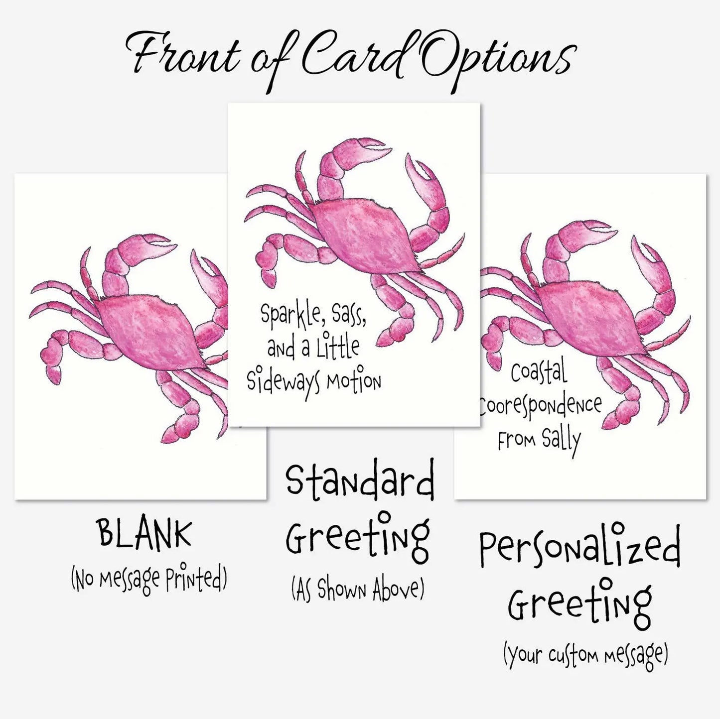 Pink Crab Stationery Set | Cute Coastal Note Cards | Personalize It | Premium 4.25 x 5.5 Linen