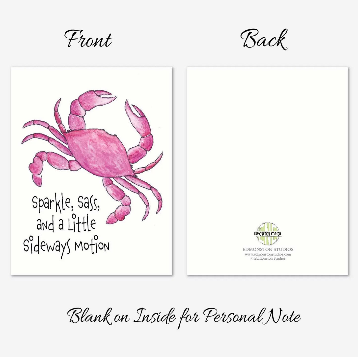 Pink Crab Stationery Set | Cute Coastal Note Cards | Personalize It | Premium 4.25 x 5.5 Linen