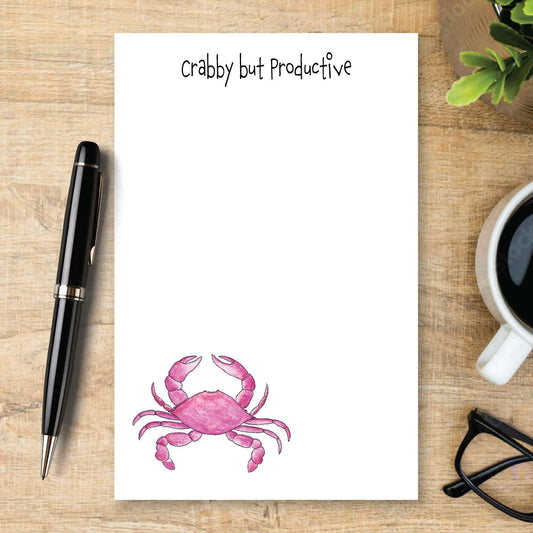 Pink Crab Notepad, Personalized Crab Memo Pad, Funny Beach Notepad, Coastal Gift, Cute Ocean Stationery