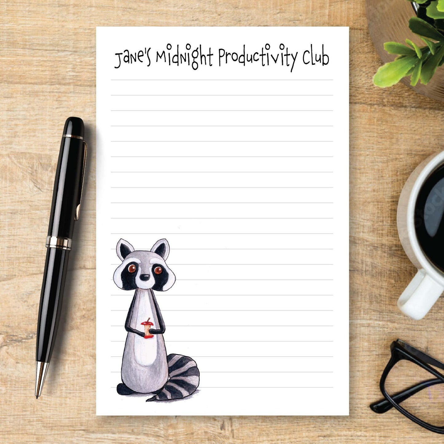 Personalized Raccoon Notepad, Trash Panda Notepad, Funny Woodland Animal Stationery, Custom Note Pad, Raccoon Gift, Writing Paper