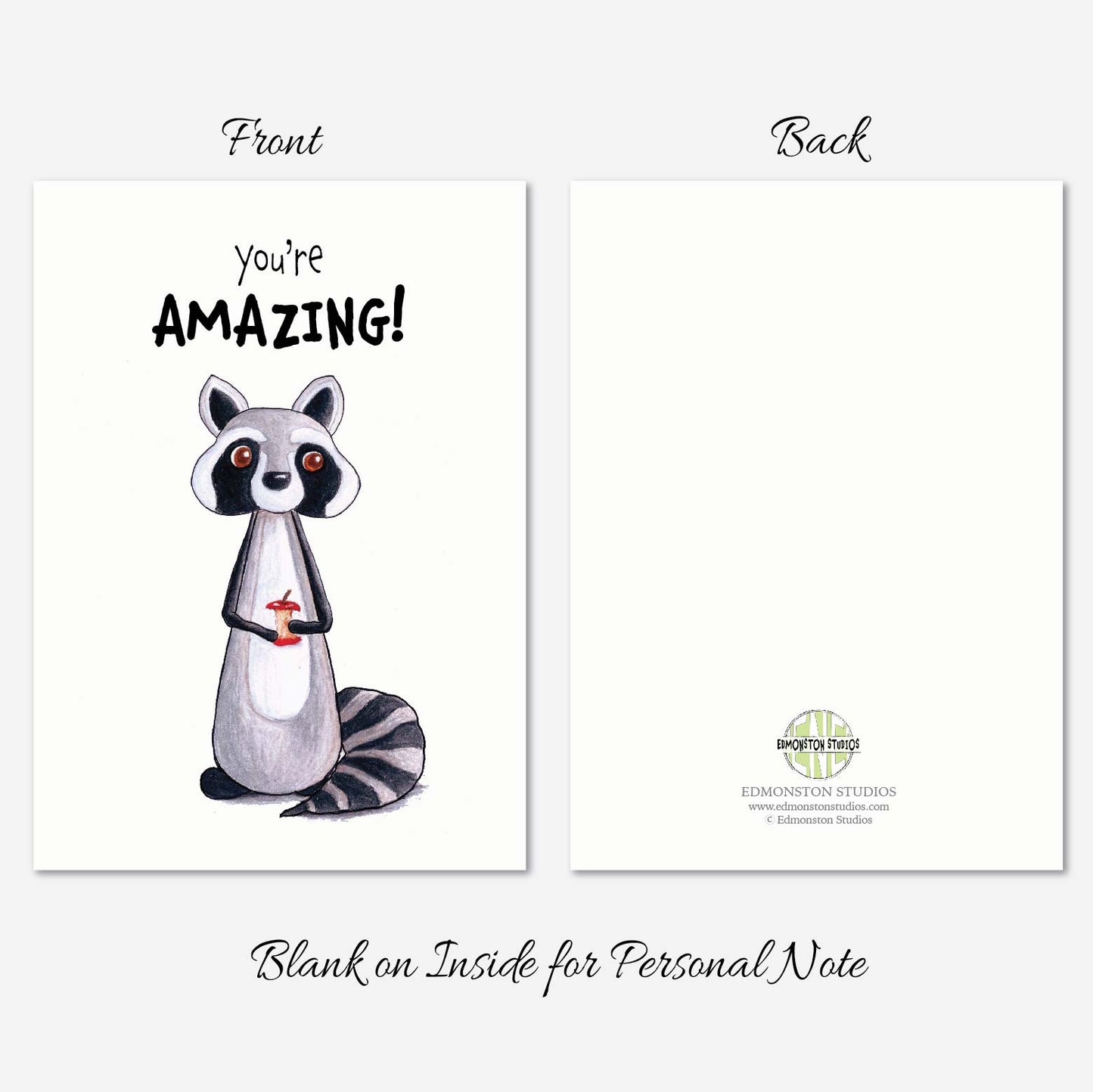 You're Amazing Raccoon Card Friendship Care Encouragement Affirmation Positivity, Support A7 Textured Linen Card
