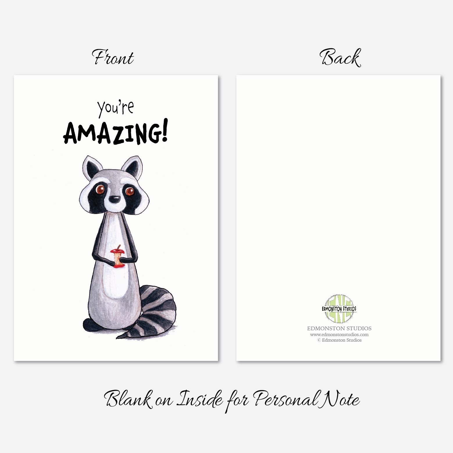 You're Amazing Raccoon Card Friendship Care Encouragement Affirmation Positivity, Support A7 Textured Linen Card
