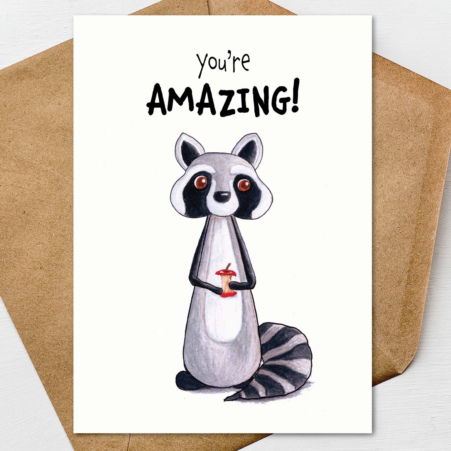 You're Amazing Raccoon Card Friendship Care Encouragement Affirmation Positivity, Support A7 Textured Linen Card
