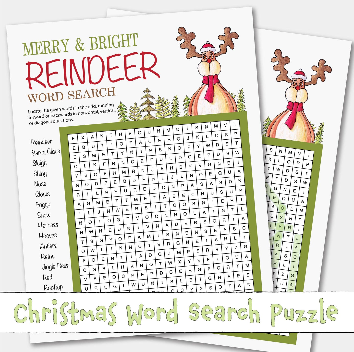 Reindeer Winter Word Search Look and Find Printable Christmas Holiday Game Activity