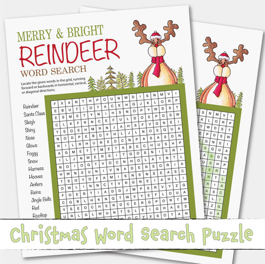 Reindeer Winter Word Search Look and Find Printable Christmas Holiday Game Activity