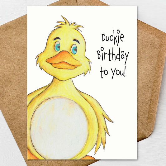 Duck Birthday Card A7 5x7 on Textured Linen | Blank, Standard Greeting, or Personalized