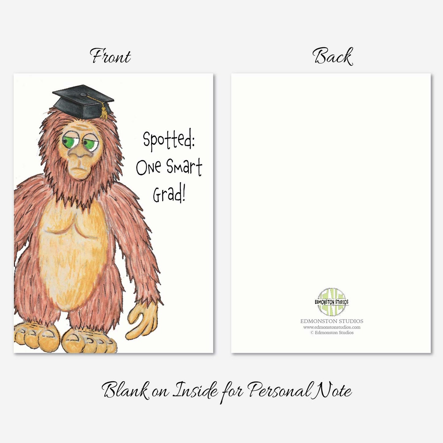 Sasquatch Bigfoot Graduation Card A7 5x7 on Textured Linen | Blank, Standard Greeting, or Personalized