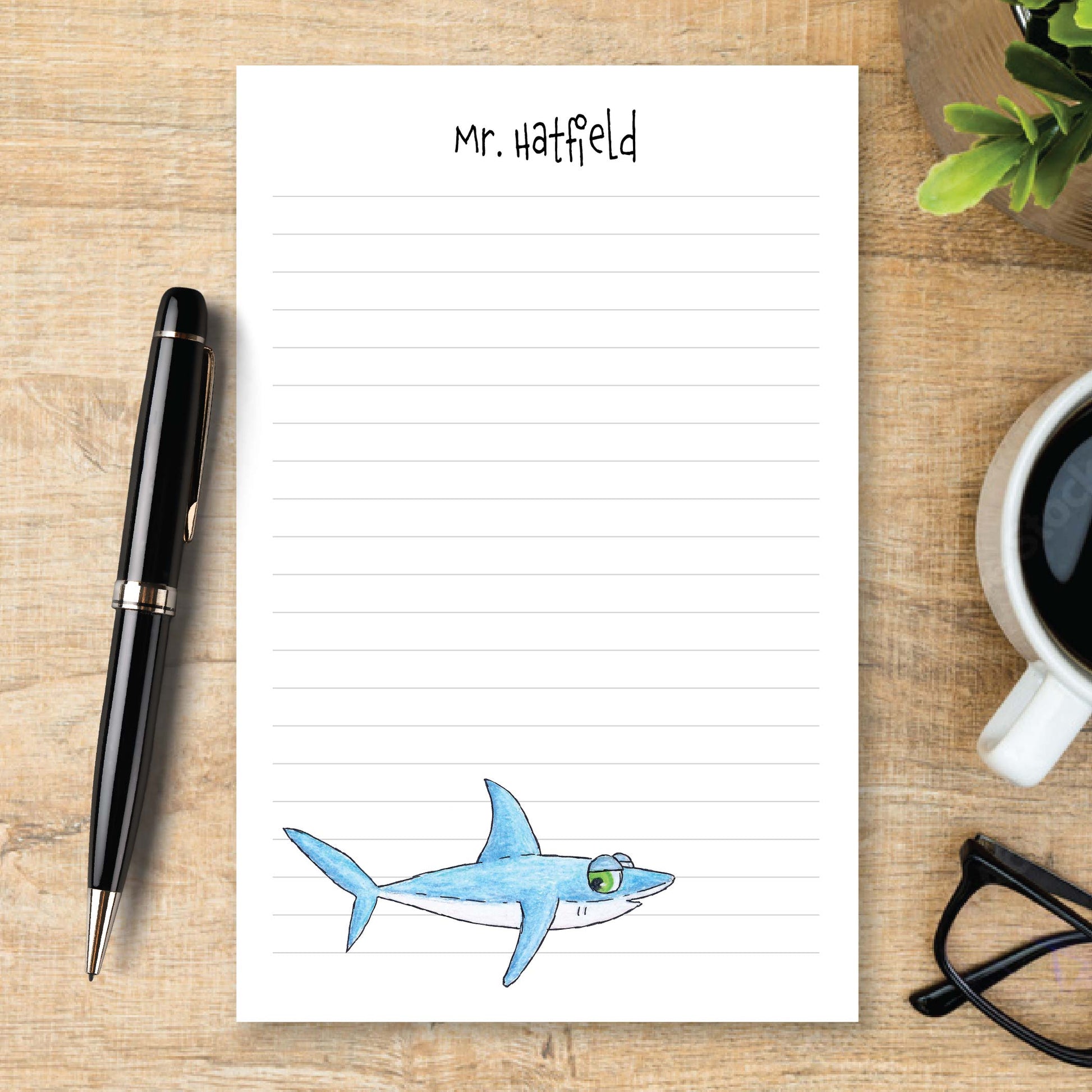Personalized Shark Notepad Lined