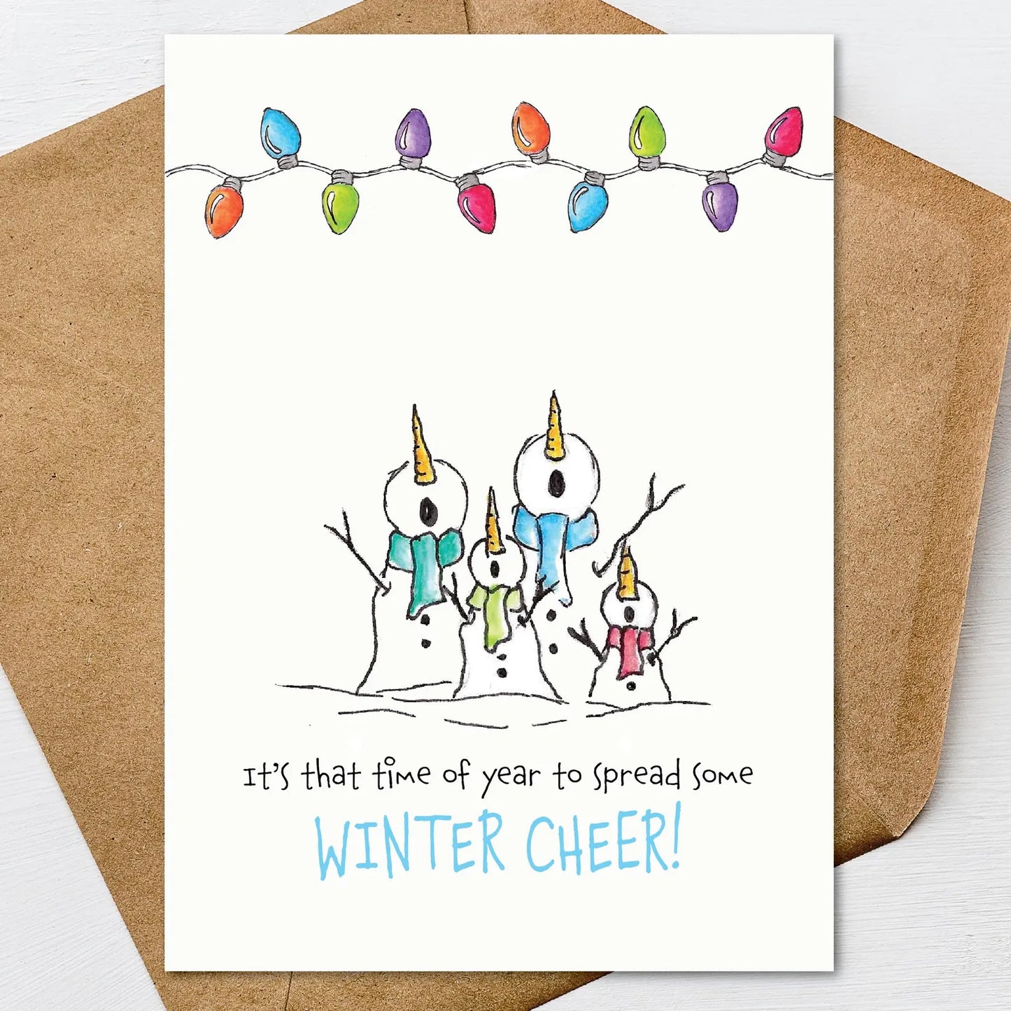 Cute Snowman Christmas Card, Funny Holiday Greeting Card, Winter Cheer Card, Family Christmas Card, Hand Illustrated Xmas Card