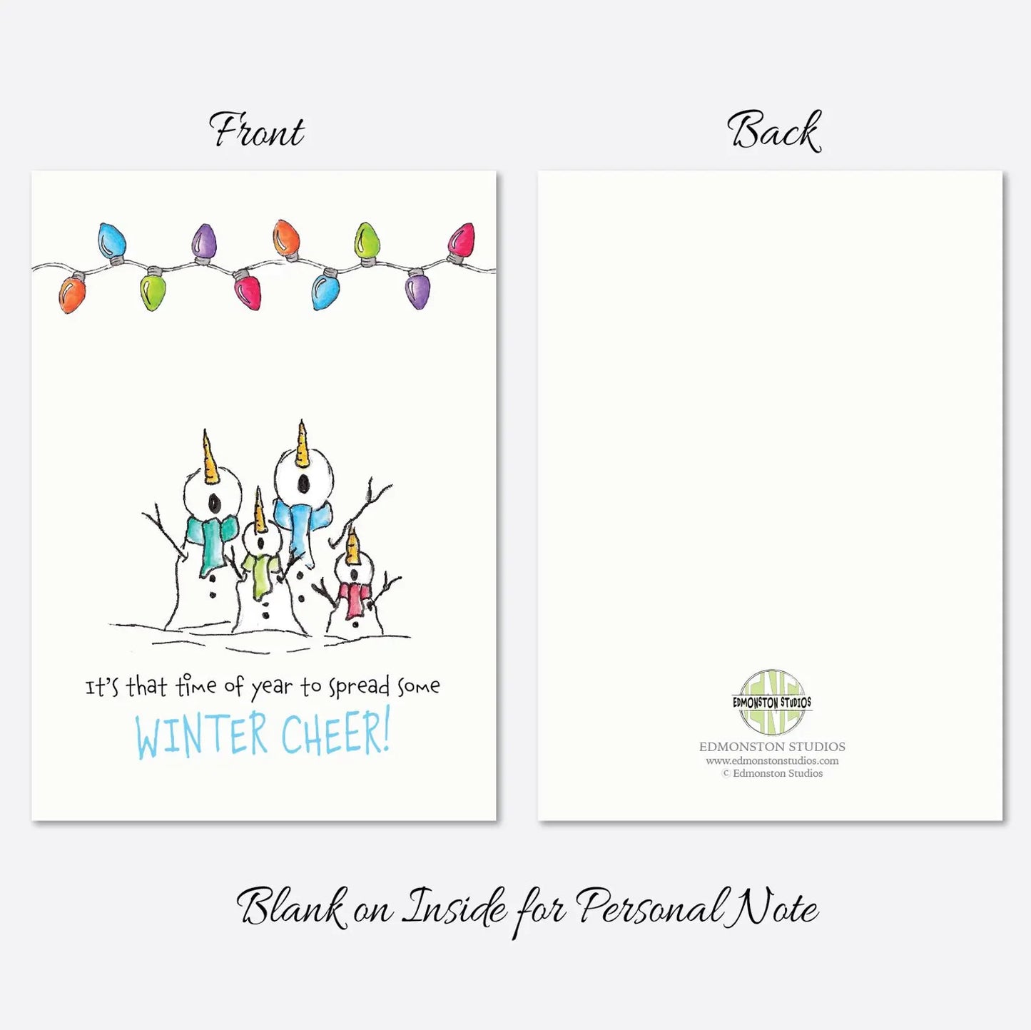 Cute Snowman Christmas Card, Funny Holiday Greeting Card, Winter Cheer Card, Family Christmas Card, Hand Illustrated Xmas Card