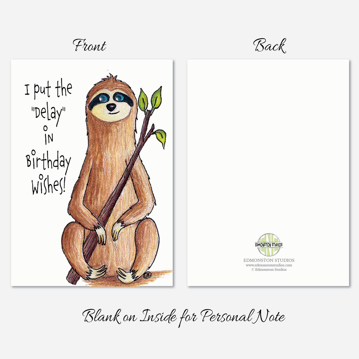 Sloth Birthday Card A7 5x7 on Textured Linen | Blank, Standard Greeting, or Personalized