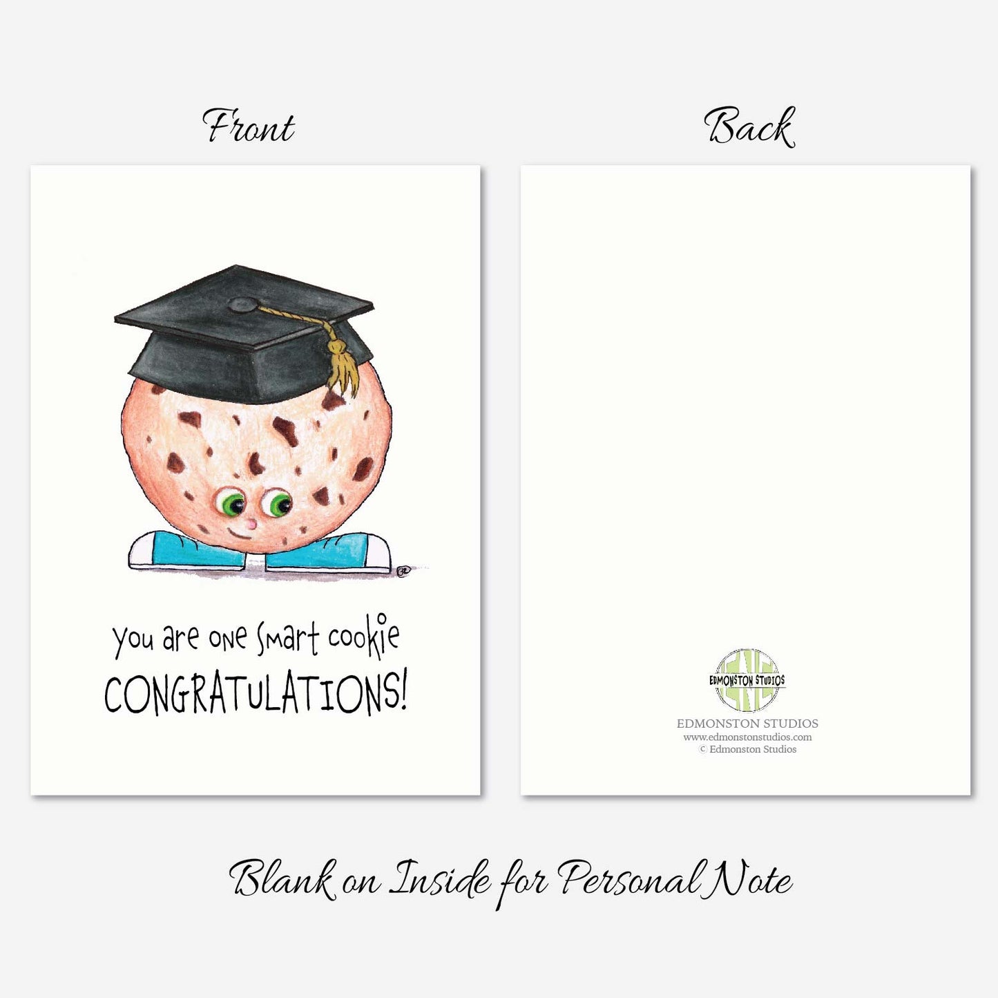 Smart Cookie Graduation Card A7 5x7 on Textured Linen | Blank, Standard Greeting, or Personalized
