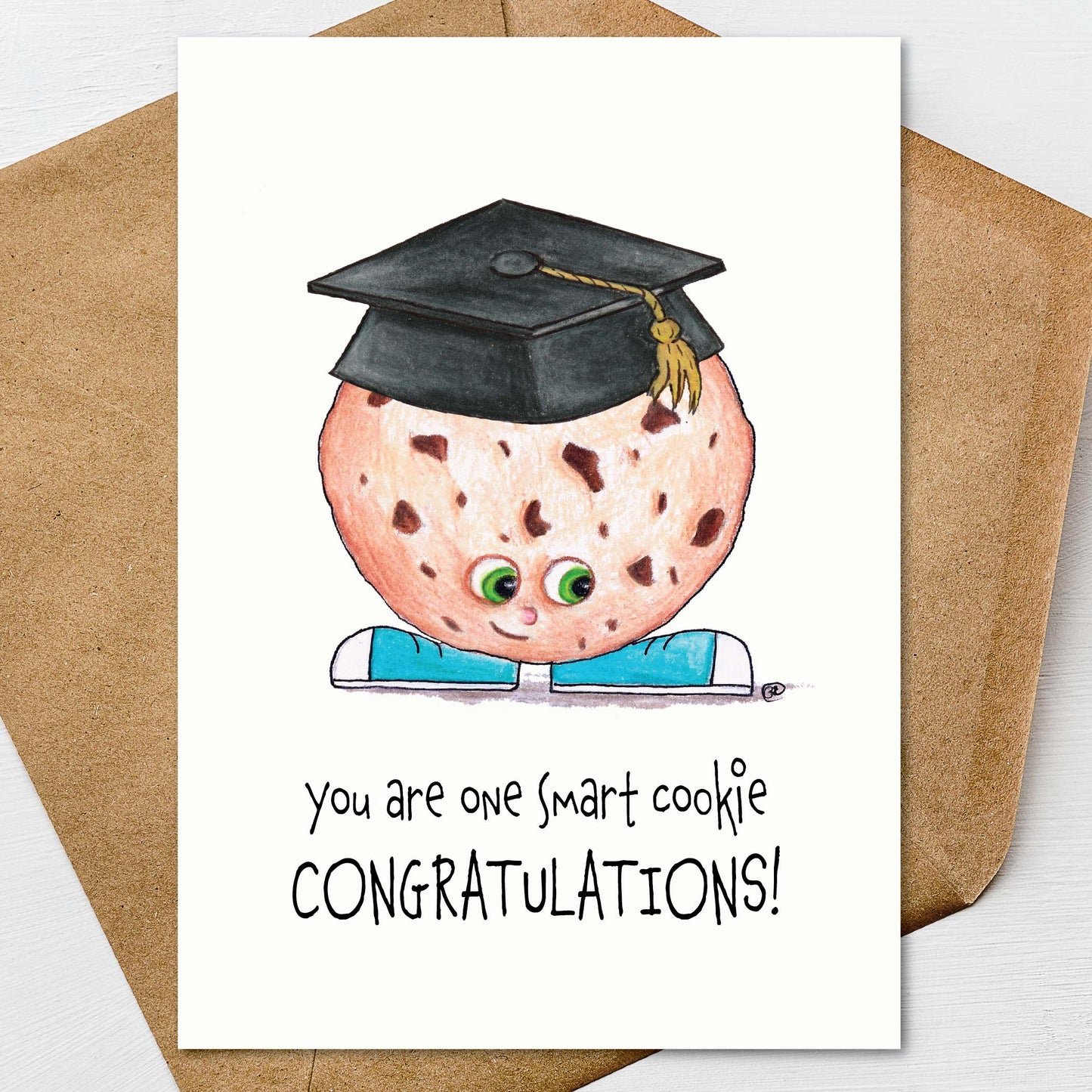 Smart Cookie Graduation Card A7 5x7 on Textured Linen | Blank, Standard Greeting, or Personalized