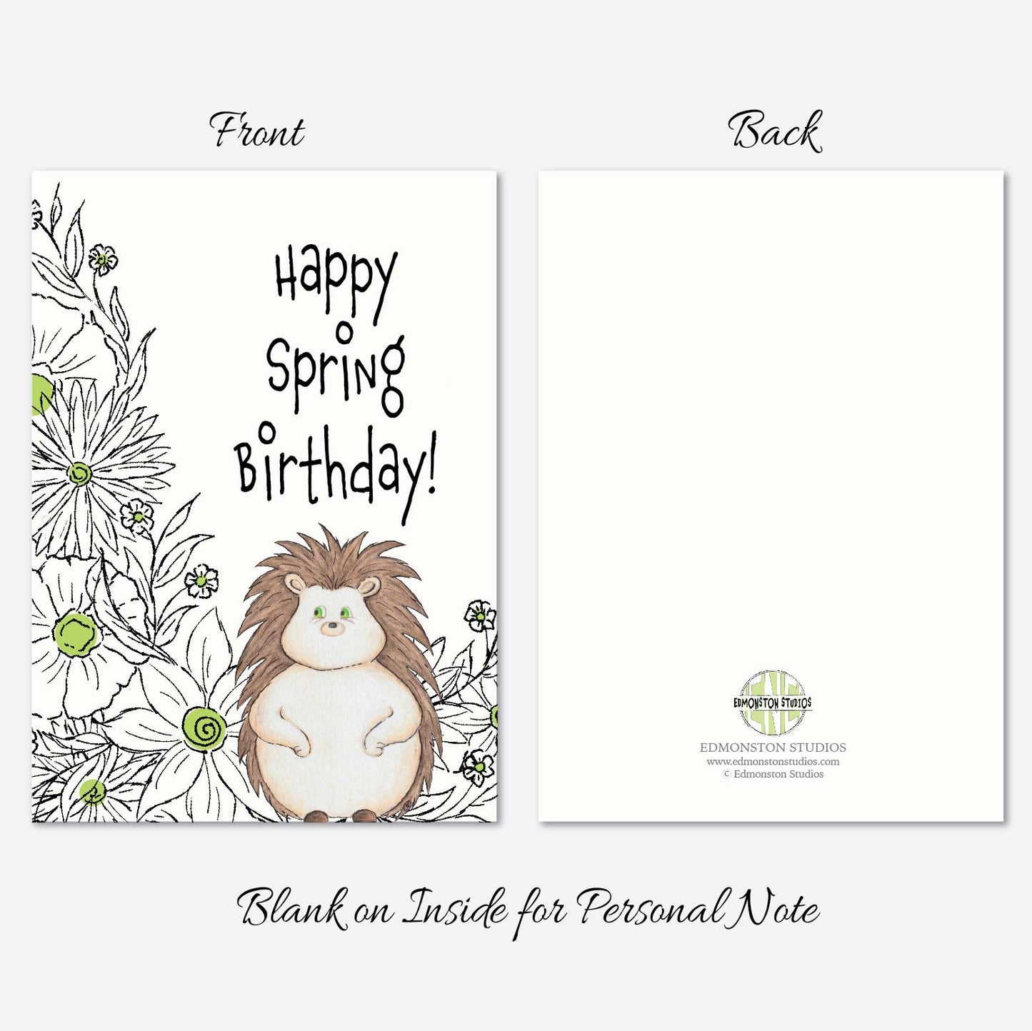 Spring Hedgehog Birthday Card A7 5x7 on Textured Linen