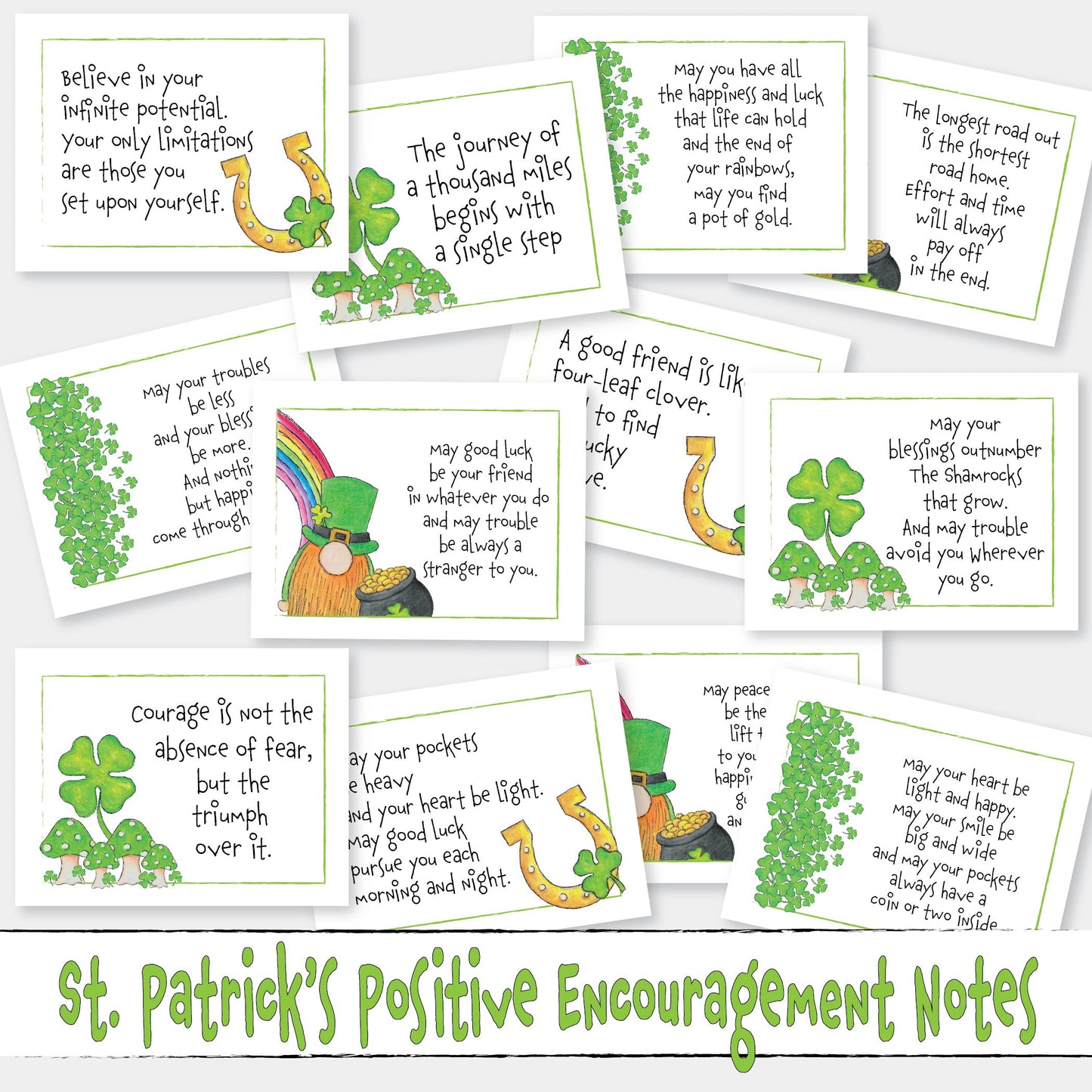 Printable St. Patricks Day A2 Tiny Notes Affirmation Encouragement Moral Booster Lunches
