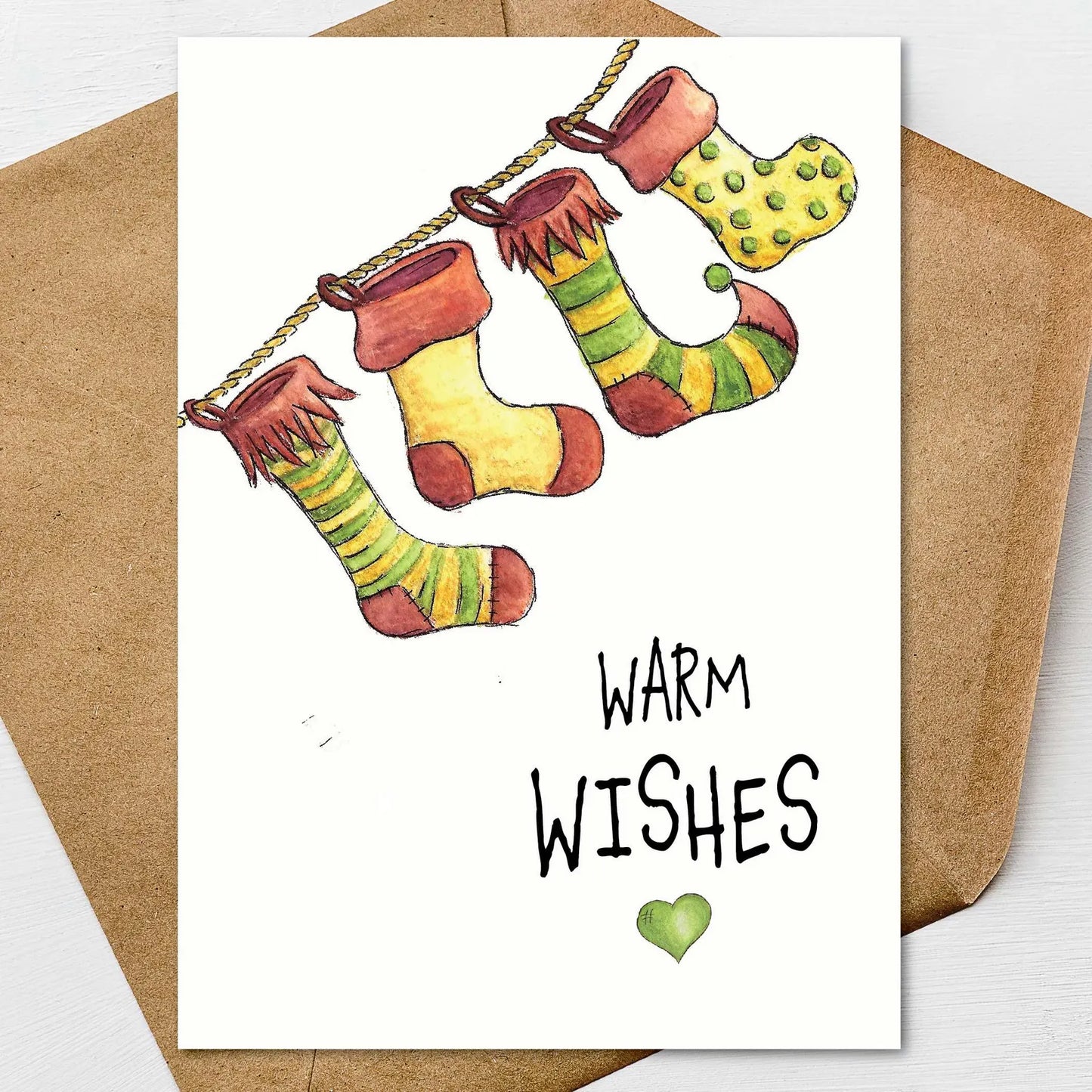 Personalized Christmas Card, Watercolor Stockings Card, Handmade Holiday Greeting Card, Cozy Christmas Wishes, Rustic Holiday Card