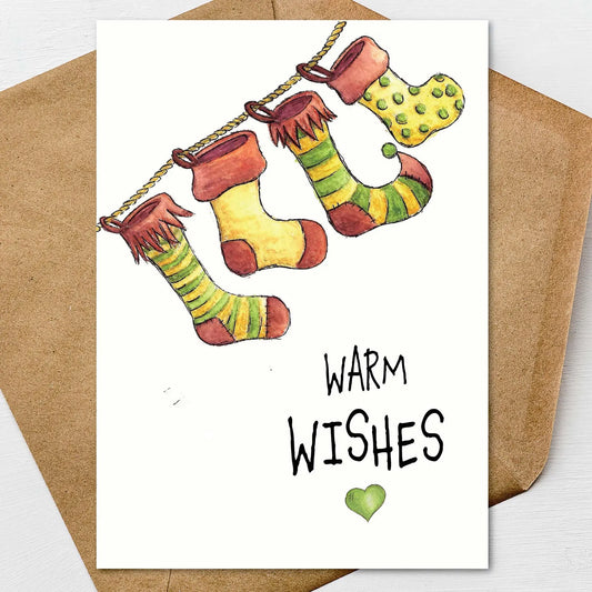 Personalized Christmas Card, Watercolor Stockings Card, Handmade Holiday Greeting Card, Cozy Christmas Wishes, Rustic Holiday Card