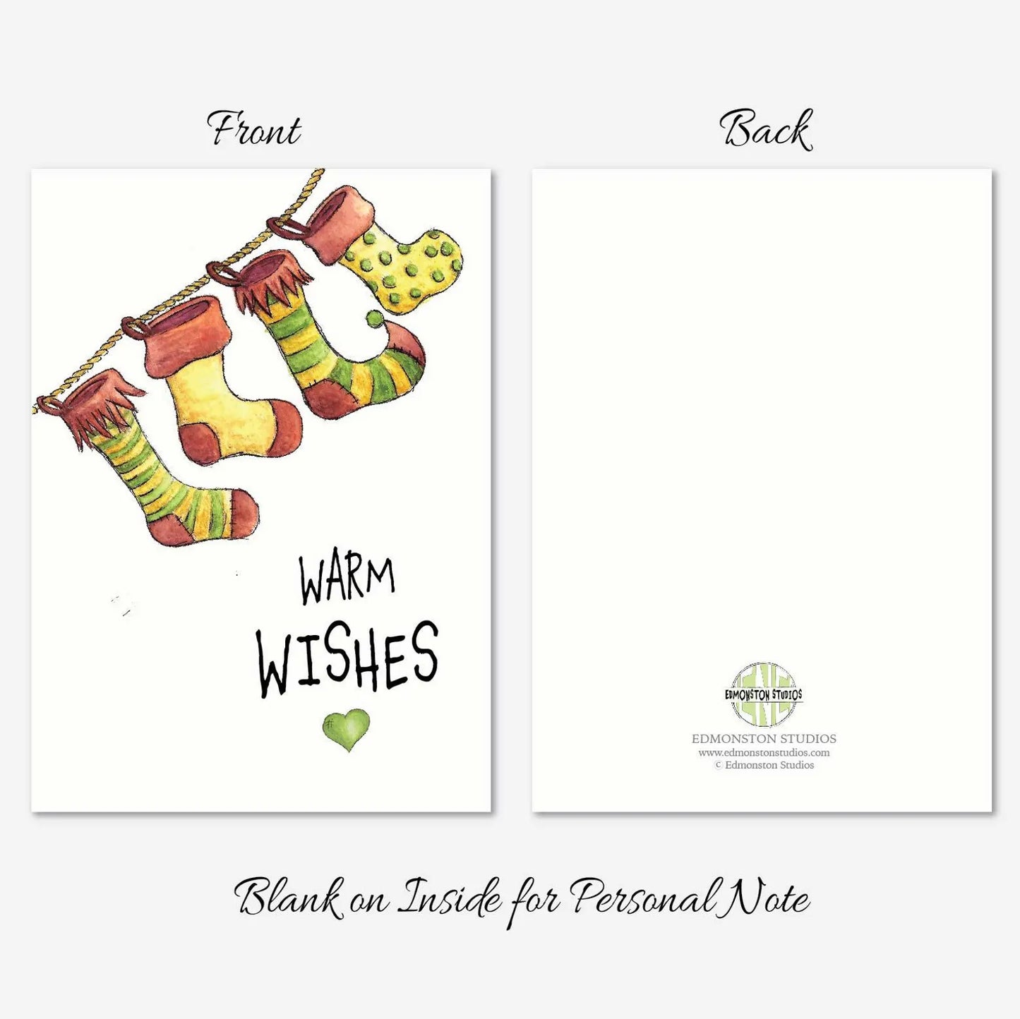 Personalized Christmas Card, Watercolor Stockings Card, Handmade Holiday Greeting Card, Cozy Christmas Wishes, Rustic Holiday Card