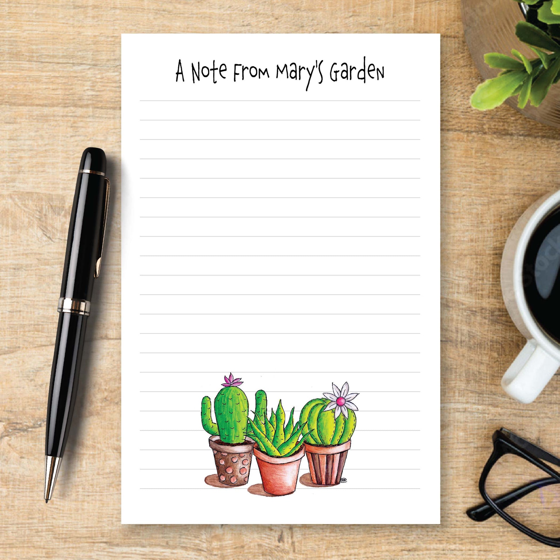 Personalized Succulent Notepad Houseplants Lined
