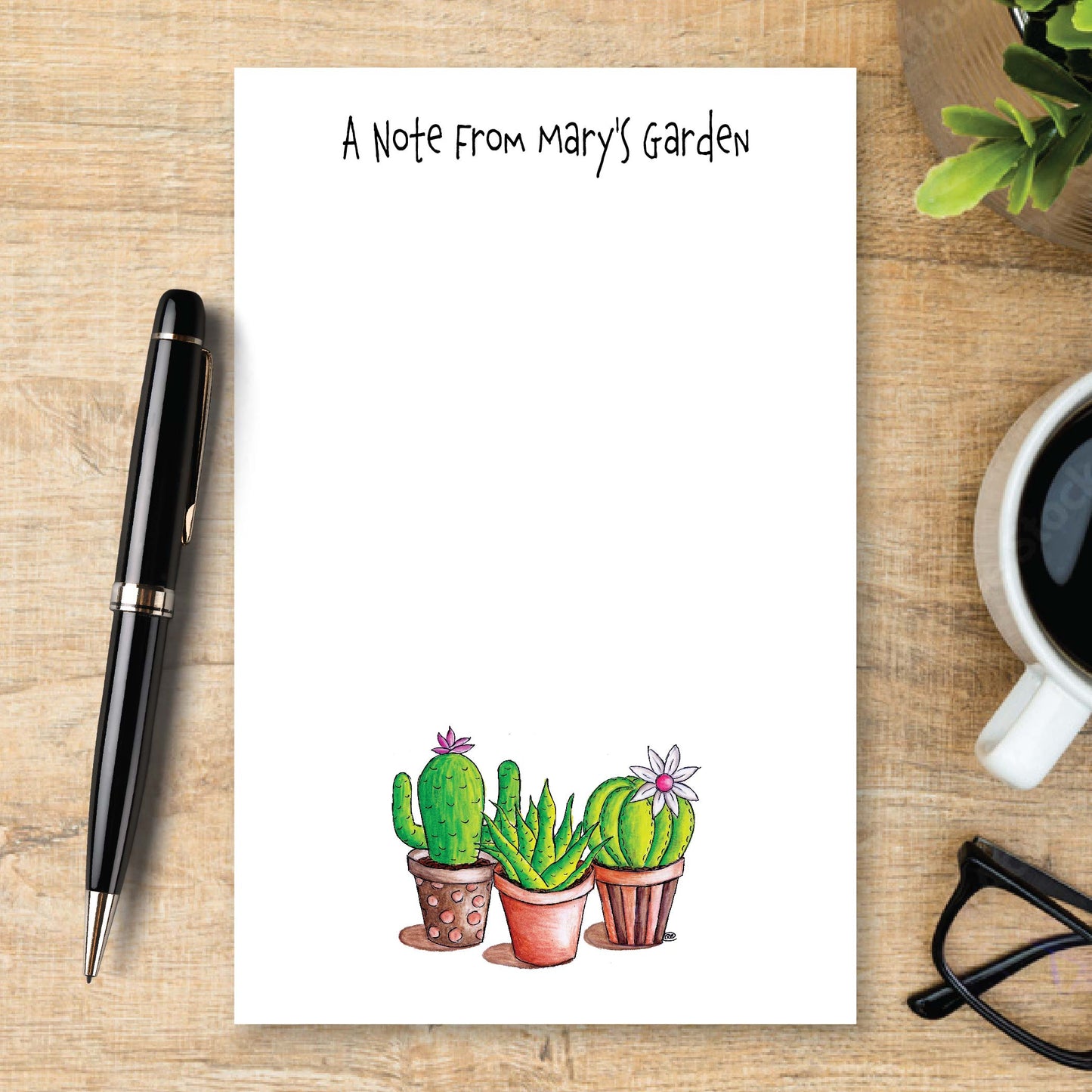 Personalized Succulent Notepad Houseplants Unlined