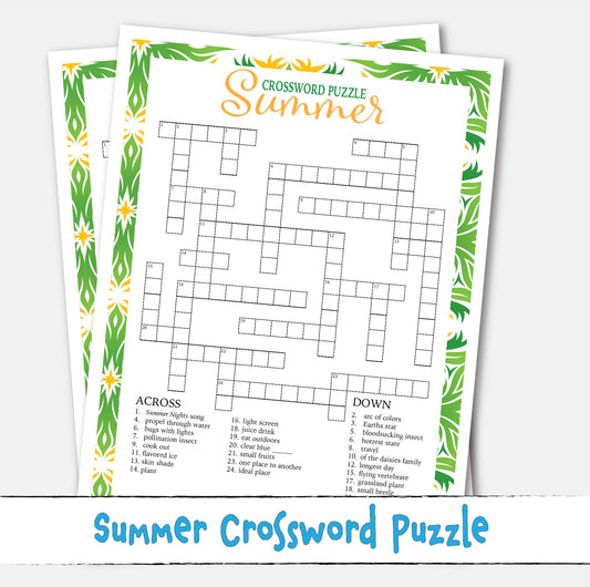 Summer Crossword Puzzle Printable Game | Fun Summer Activity for Kids & Adults | Family Game Night | Classroom Worksheet | Instant Download