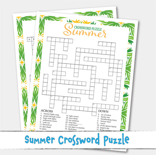 Printable Summer Crossword Puzzle Game Activity