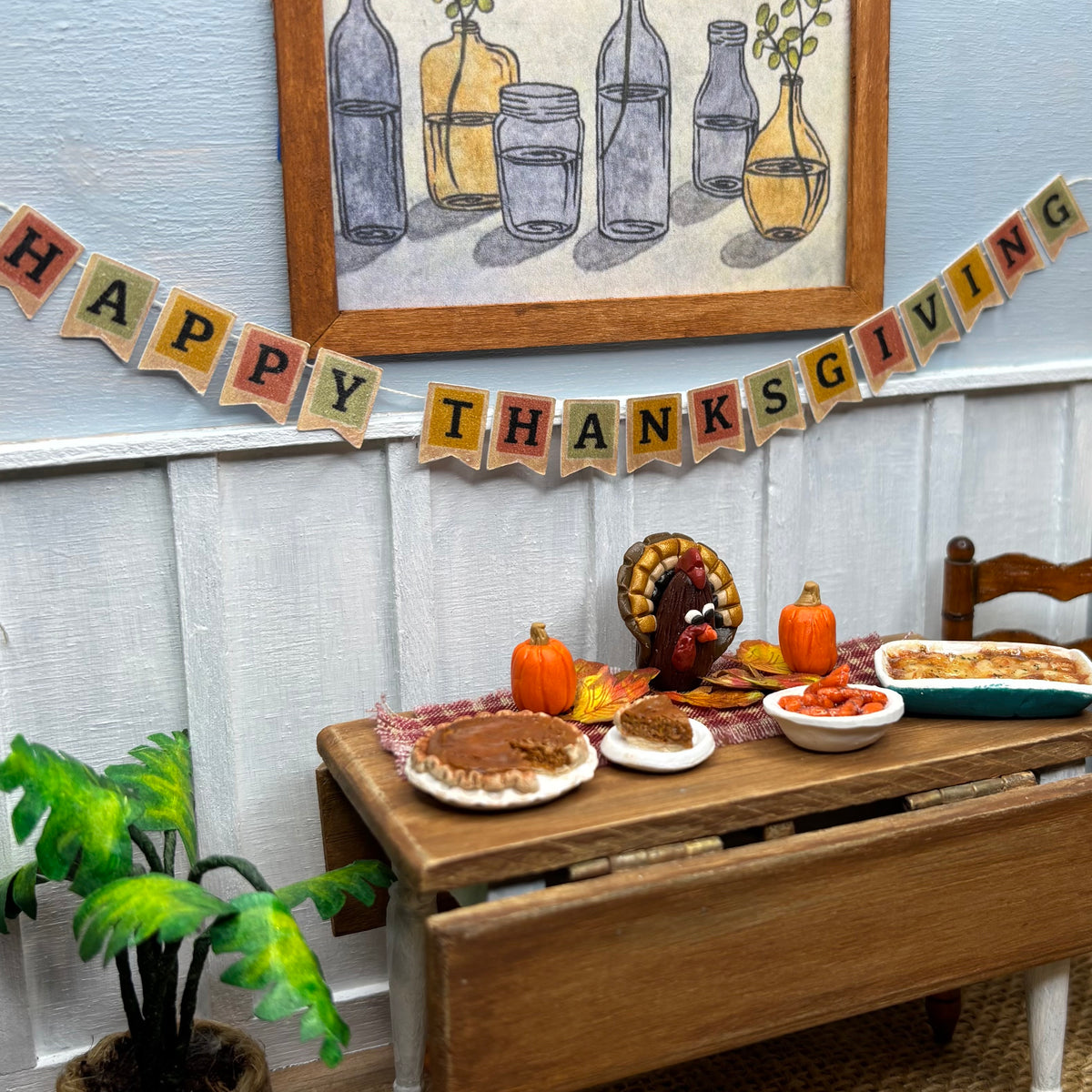 Miniature Happy Thanksgiving Banner Sign Dollhouse 1:12 Scale