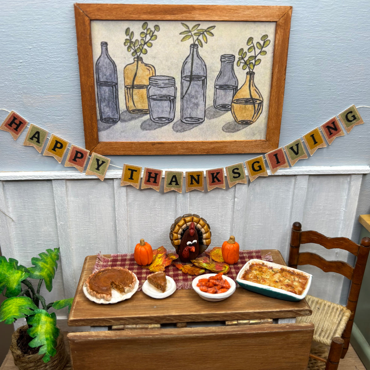 Miniature Happy Thanksgiving Banner Sign Dollhouse 1:12 Scale