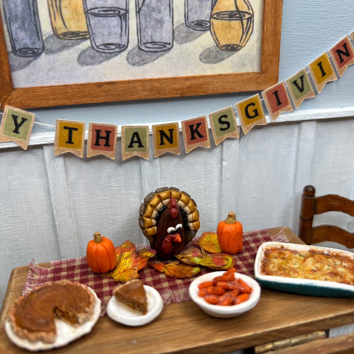 Miniature Happy Thanksgiving Banner Sign Dollhouse 1:12 Scale
