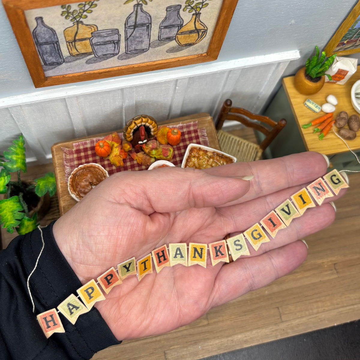 Miniature Happy Thanksgiving Banner Sign Dollhouse 1:12 Scale