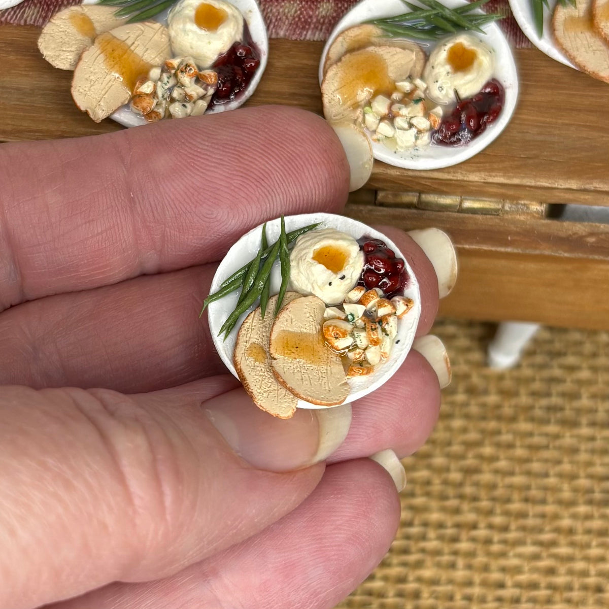 1:12 Scale Miniature Thanksgiving Turkey Dinner Plates – Handmade Dollhouse Holiday Food – Traditional Thanksgiving