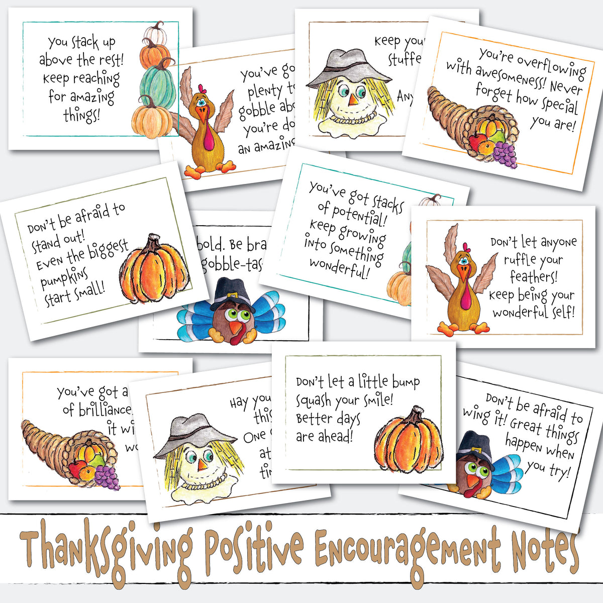 Thanksgiving Tiny Notes: November Affirmations, Encouragement Cards Printable Instant Download