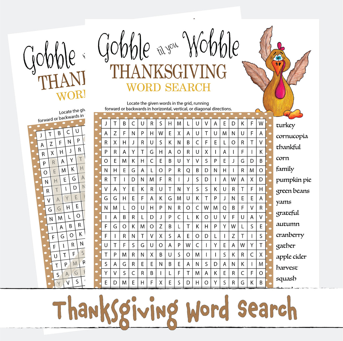 Thanksgiving Word Search Printable Look and Find Activity Game Instant Download