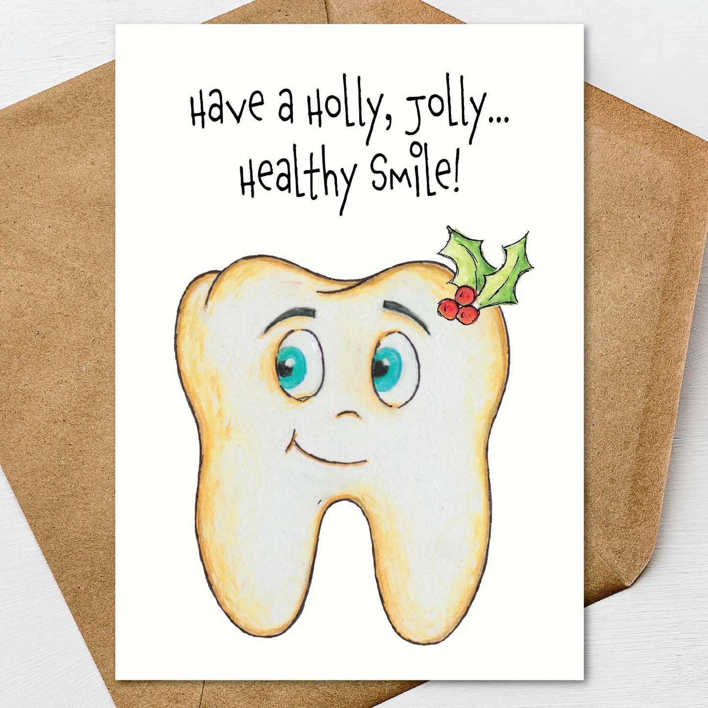 Funny Tooth Christmas Card | Cute Dental Holiday Greeting Card | Have a Holly Jolly Healthy Smile | Dentist Christmas Card