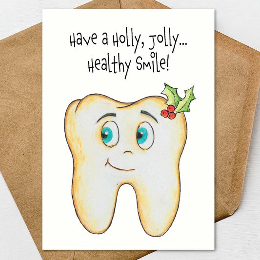 Funny Tooth Christmas Card | Cute Dental Holiday Greeting Card | Have a Holly Jolly Healthy Smile | Dentist Christmas Card
