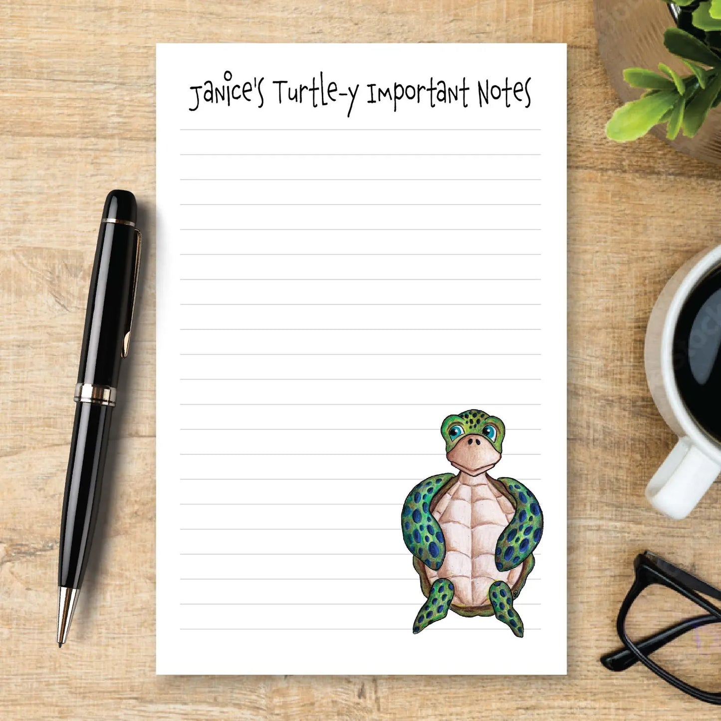 Personalized Sea Turtle Notepad, Cute Turtle Stationery, Custom Note Pad, Ocean Animal Writing Pad, Beach Lover Gift, Turtle-y Organized