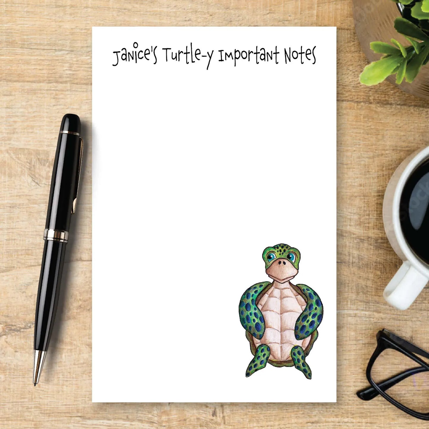 Personalized Sea Turtle Notepad, Cute Turtle Stationery, Custom Note Pad, Ocean Animal Writing Pad, Beach Lover Gift, Turtle-y Organized