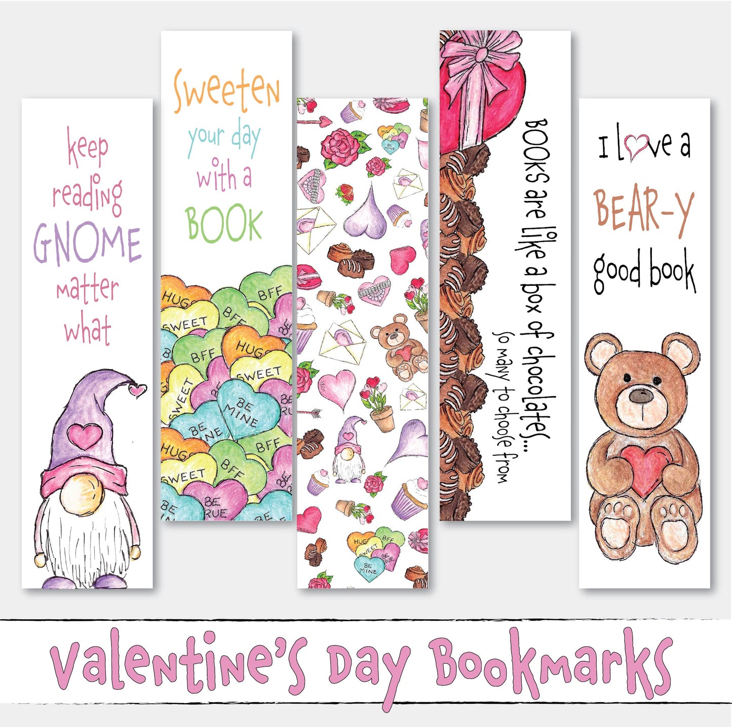 Printable Valentine's Day Bookmarks Set of 5