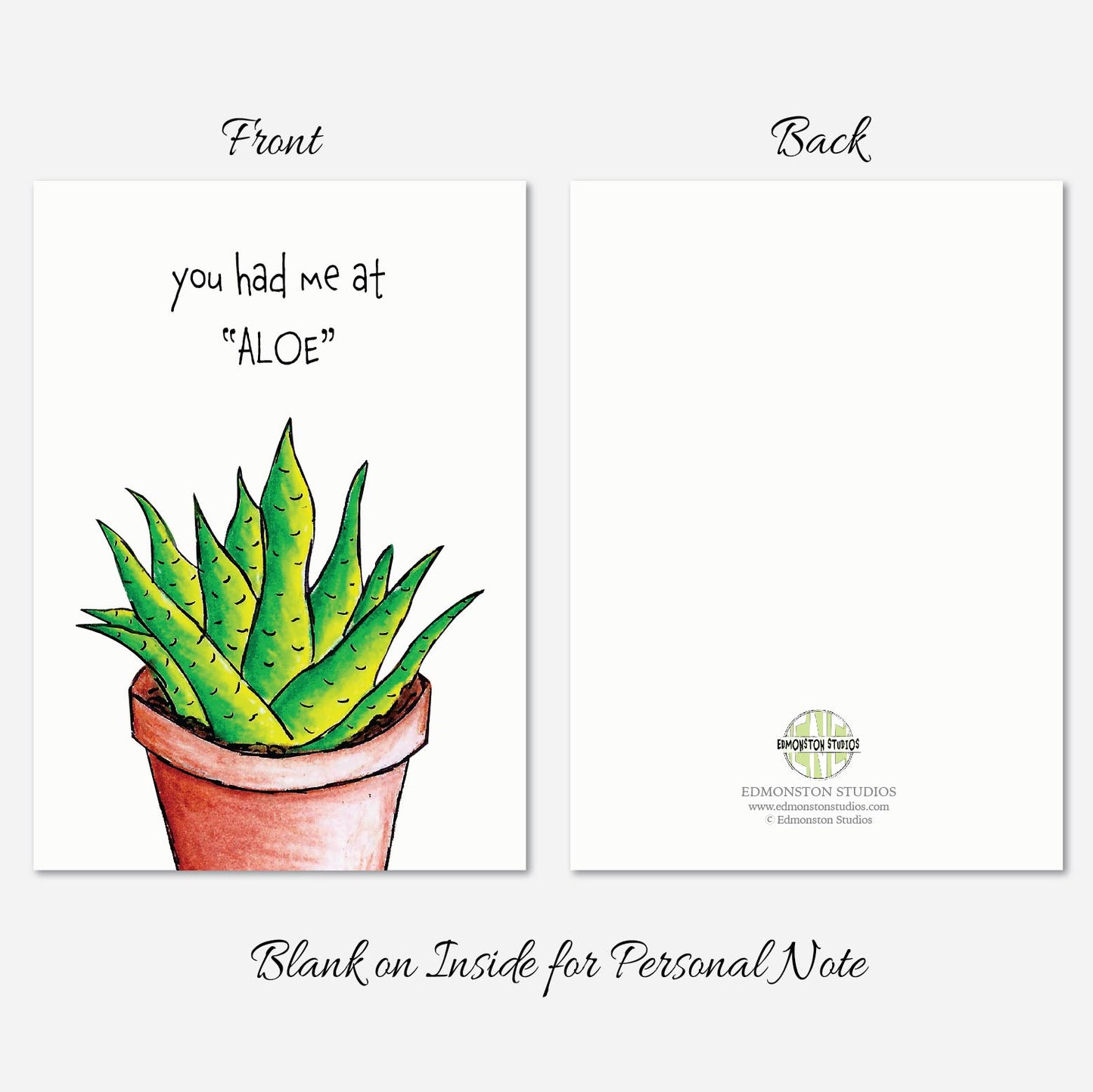 You had me at "Aloe" Valentine's Day, Anniversary, Love Card A7 5" x 7" on Textured Linen