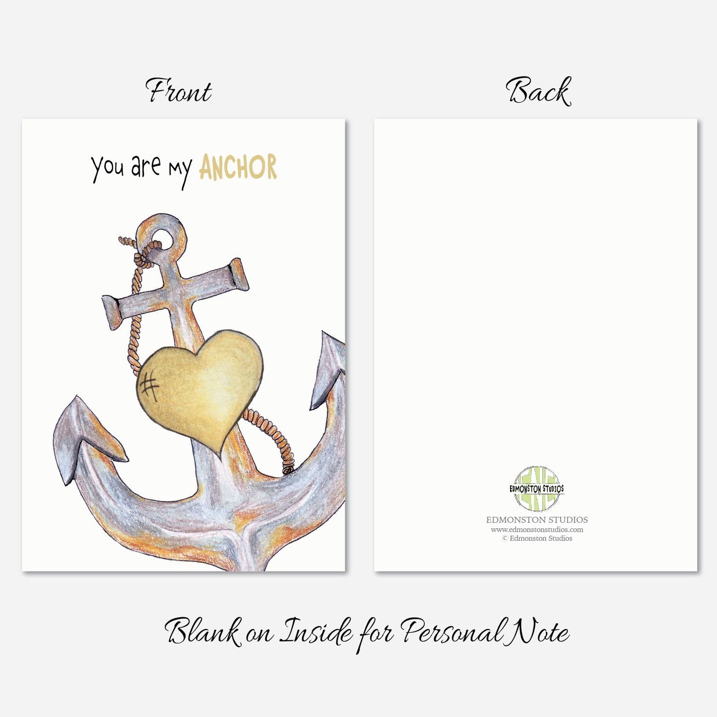 Anchor Valentine's Day Card A7 5x7 on Textured Linen