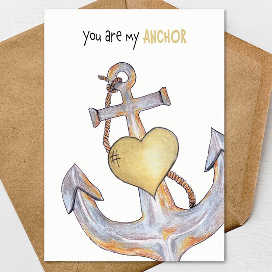 Anchor Valentine's Day, Anniversary, Love Card A7 5" x 7" on Textured Linen