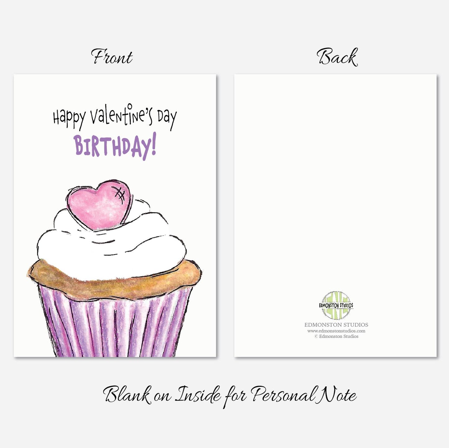Happy Valentines Day Birthday Card A7 5" x 7" on Textured Linen