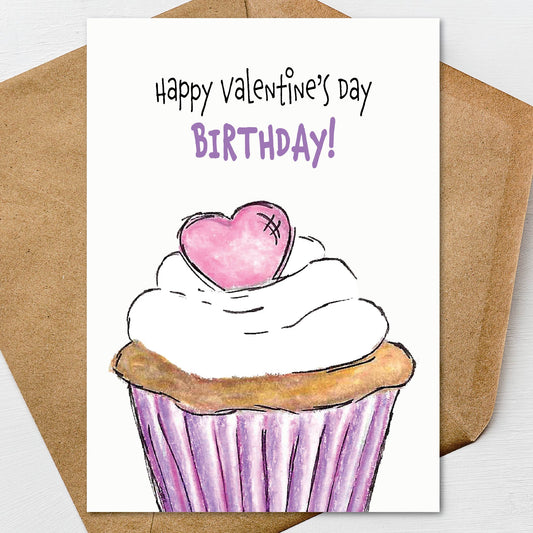 Happy Valentines Day Birthday Card A7 5" x 7" on Textured Linen