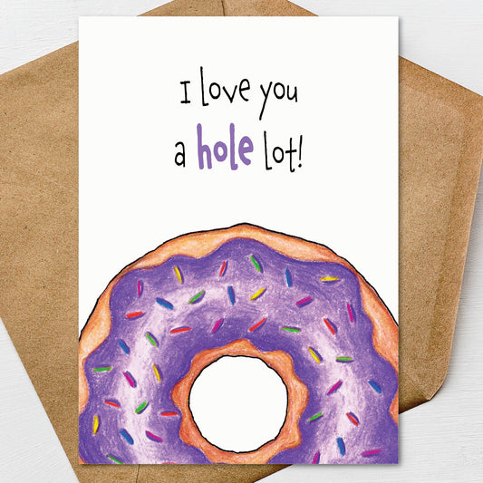 Doughnut Valentine's Day, Anniversary, Love Card A7 5" x 7" on Textured Linen