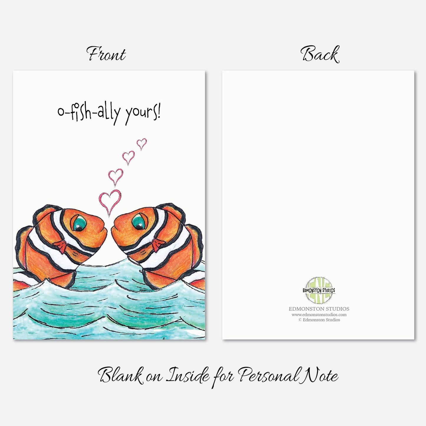 Fish Valentine's Day, Anniversary, Love Card A7 5" x 7" on Textured Linen