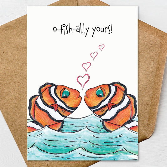 Fish Valentine's Day, Anniversary, Love Card A7 5" x 7" on Textured Linen