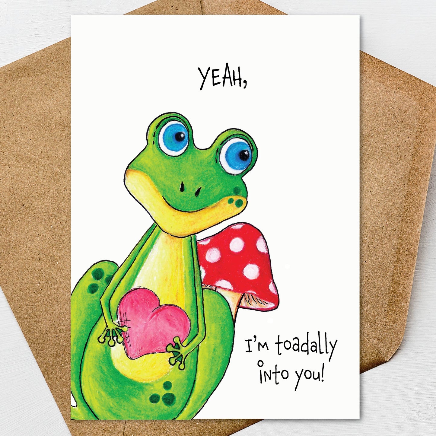 Frog Valentine's Day, Anniversary, Love Card A7 5" x 7" on Textured Linen