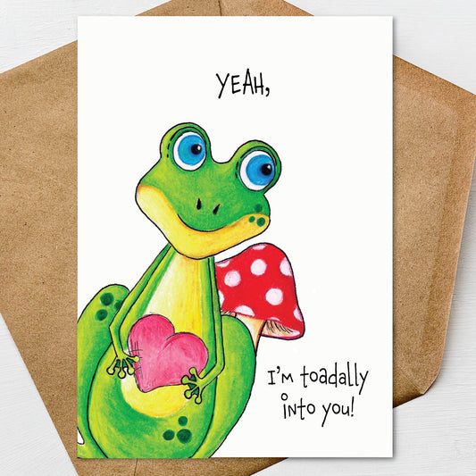 Frog Valentine's Day, Anniversary, Love Card A7 5" x 7" on Textured Linen