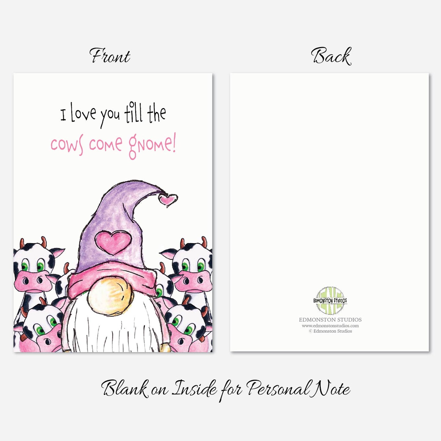 Gnome Valentine's Day, Anniversary, Love Card A7 5" x 7" on Textured Linen
